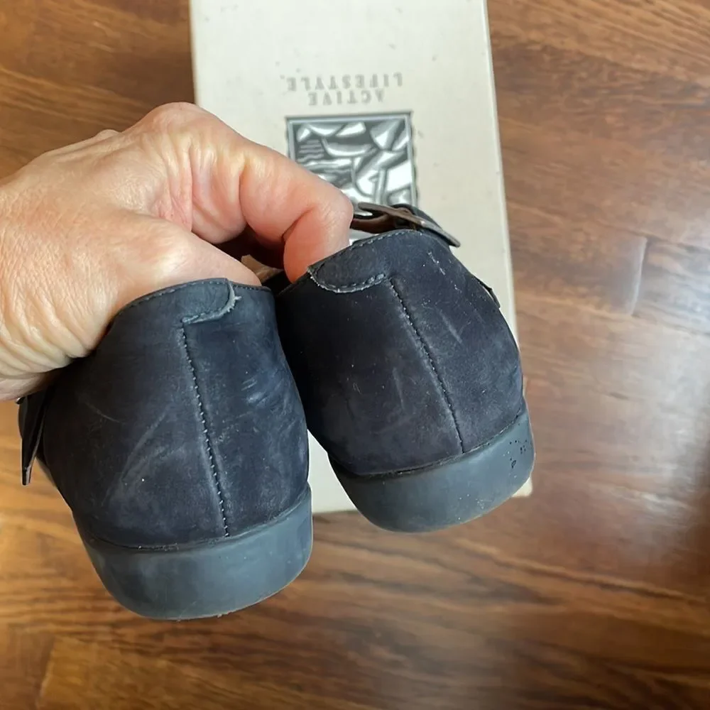 Rockport black suede “Somerdale” crisscross black flats‎